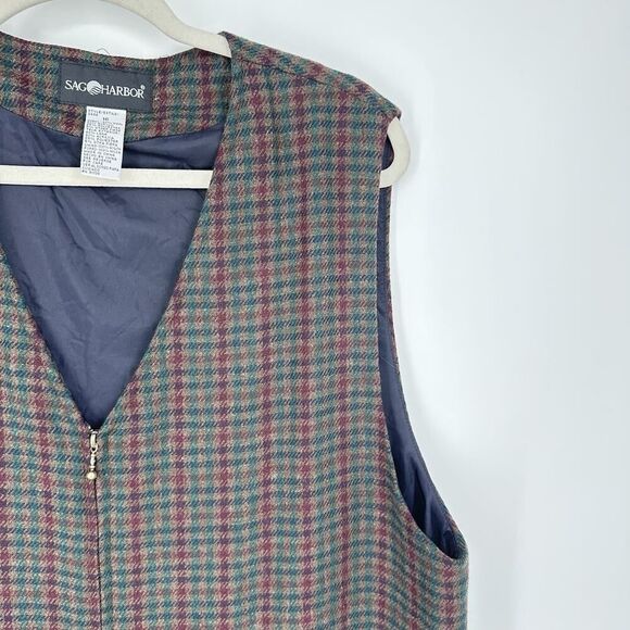 Vintage Sag Harbor Wool Blend Jumper‎ Women’s Size 16 Brown Green Tweed Pockets - Picture 3 of 9